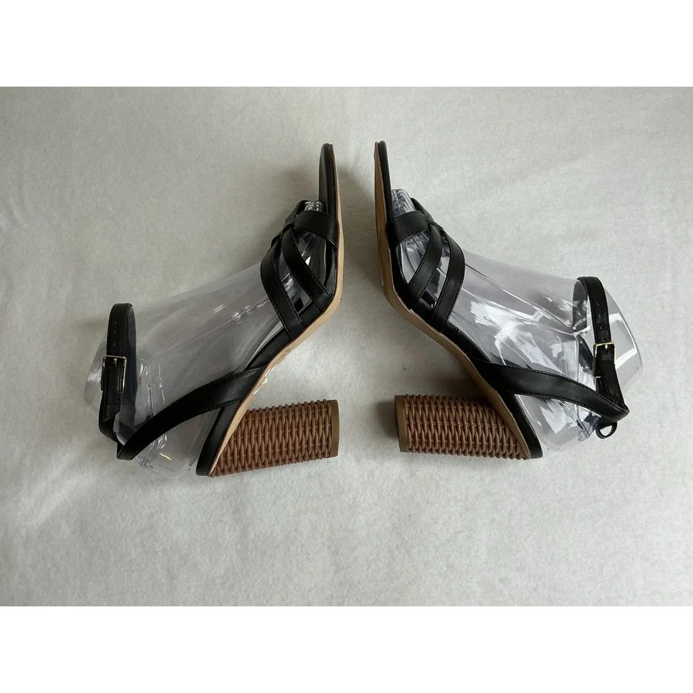 Franco Sarto Olina2 Womens 8M Black Strappy Ankle Strap Block Heels 8M